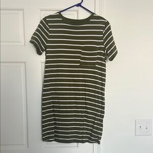 Striped Olive Green T-Shirt Dress